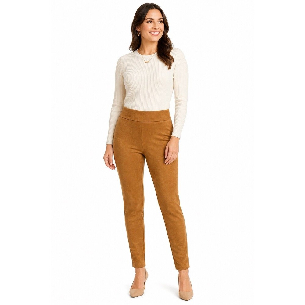 NWT Faux Suede Pull On Slim Pants Camel Womens 10 Mob Wife Rave Office Siren